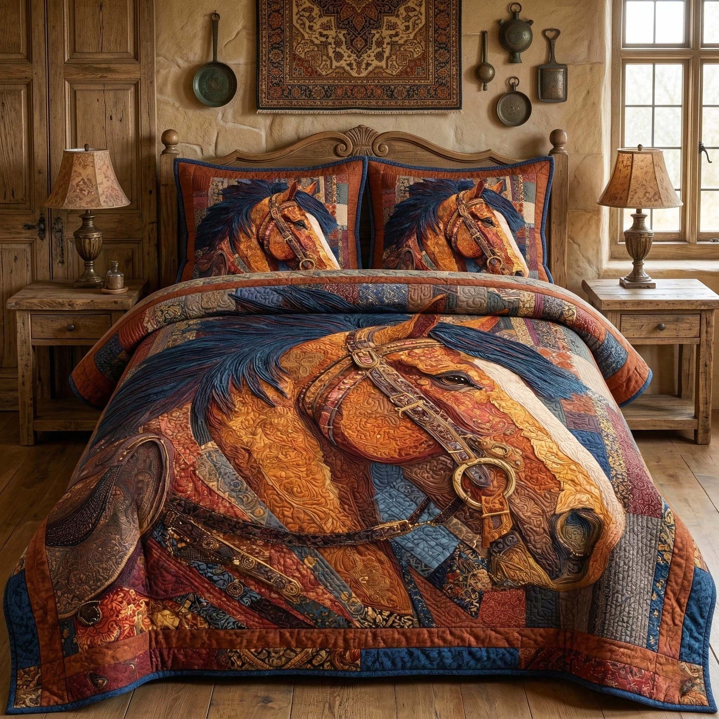 Golden Bridle 3-Piece Quilted Bedding Set GFTOQM3543