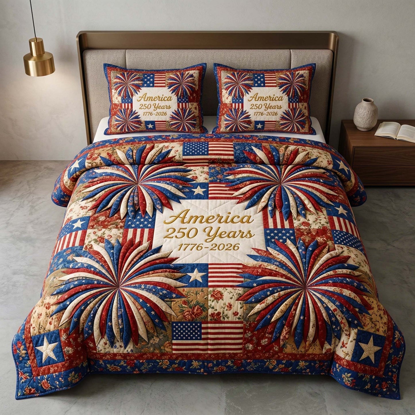 Patriot Fireworks 3-Piece Quilted Bedding Set GFTOQM3544