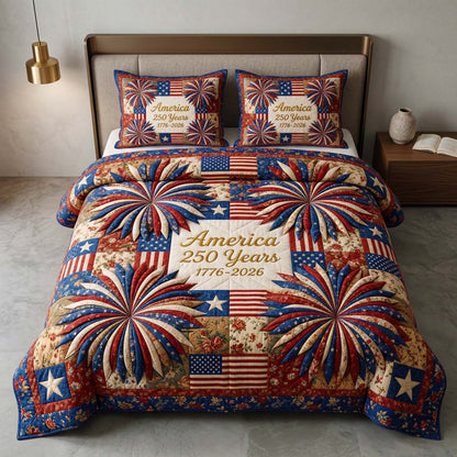 Patriot Fireworks 3-Piece Quilted Bedding Set GFTOQM3544