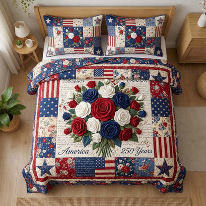 Patriot Roses 3-Piece Quilted Bedding Set GFTOQM3546
