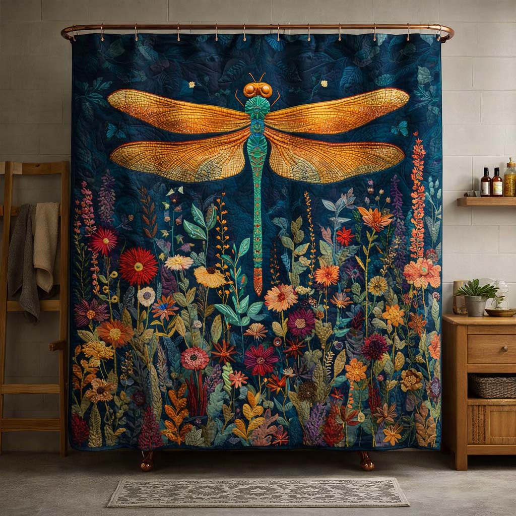 Midnight Dragonfly Garden Shower Curtain GFTOQM3559