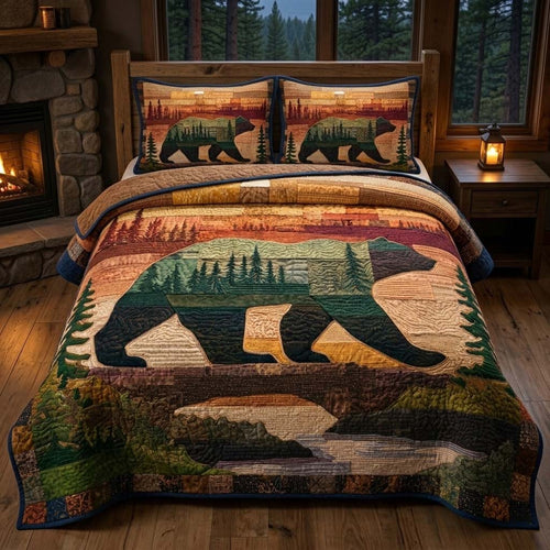 Forest Bear 3-Piece Quilted Bedding Set GFTOQM3574