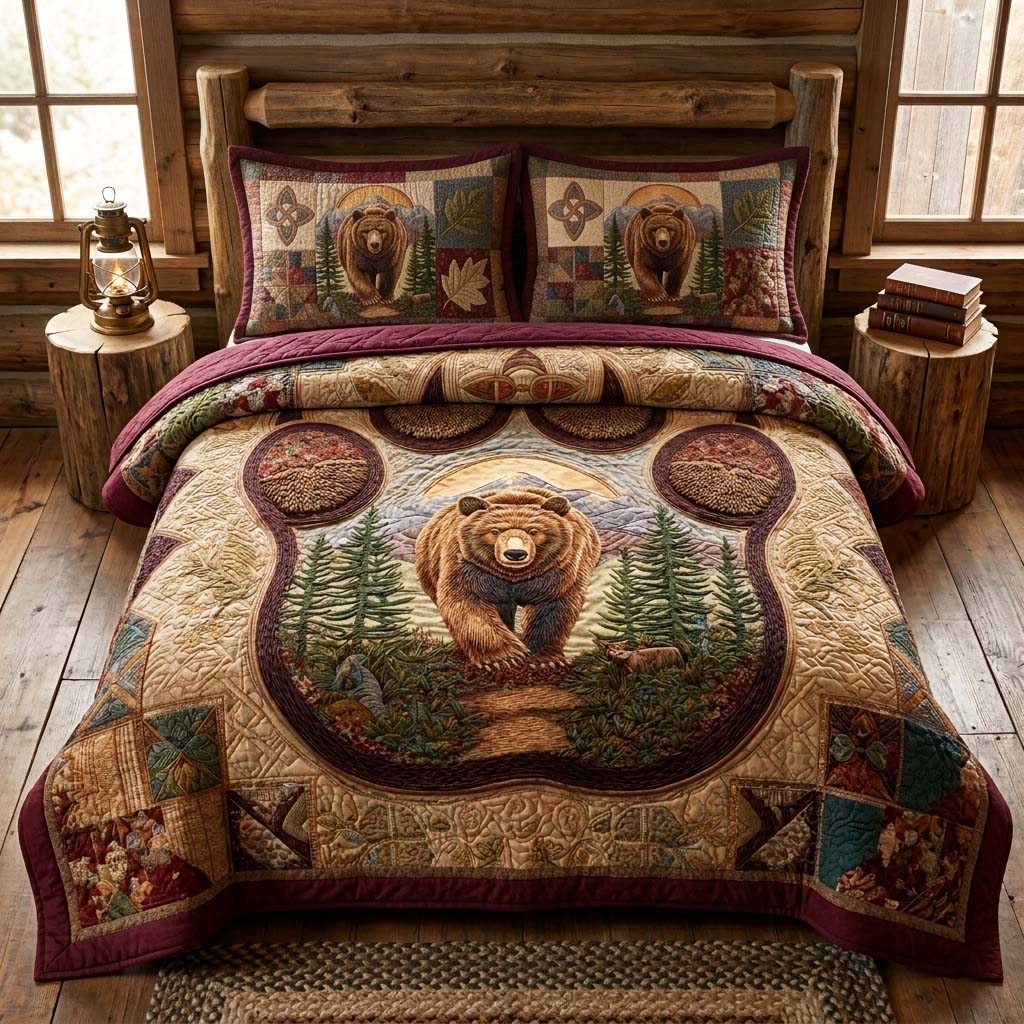 Walking Bear 3-Piece Quilted Bedding Set GFTOQM3575