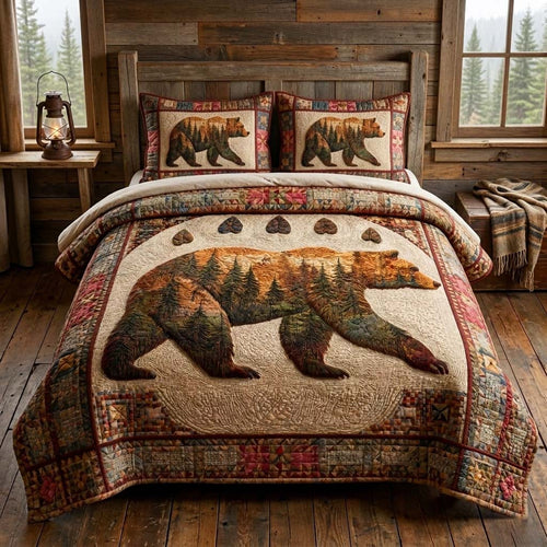 Autumn Bear 3-Piece Quilted Bedding Set GFTOQM3576