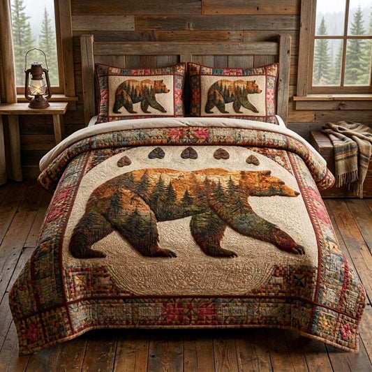 Autumn Bear 3-Piece Quilted Bedding Set GFTOQM3576