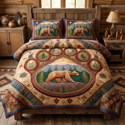 Trail Bear 3-Piece Quilted Bedding Set GFTOQM3579