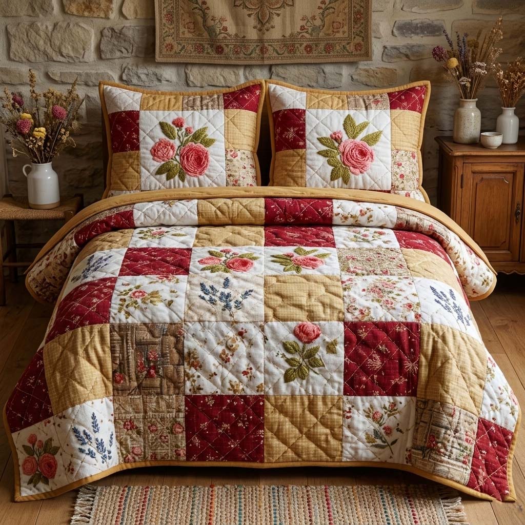 Rustic Roses 3-Piece Quilted Bedding Set GFTOQM3606