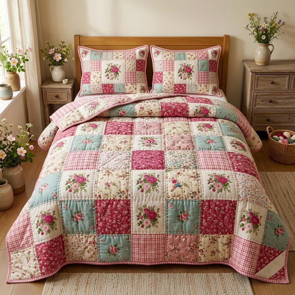 Spring Patchwork 3-Piece Quilted Bedding Set GFTOQM3607