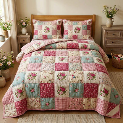 Spring Patchwork 3-Piece Quilted Bedding Set GFTOQM3607