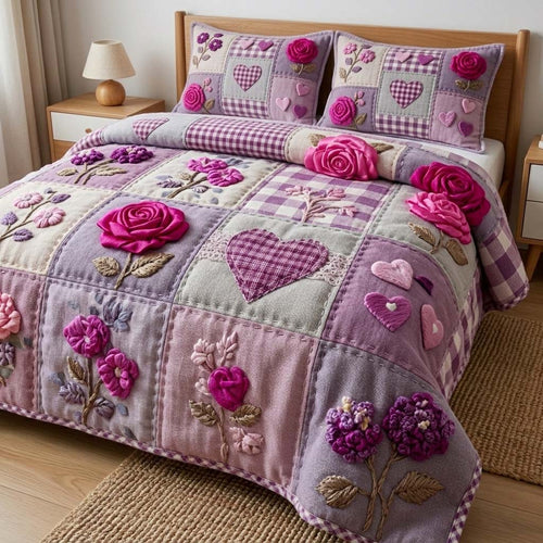 Blush Hearts 3-Piece Quilted Bedding Set GFTOQM3609
