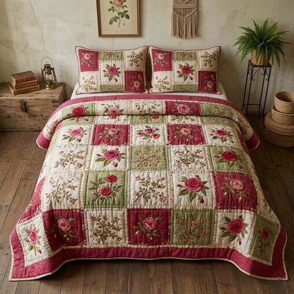 Vintage Roses 3-Piece Quilted Bedding Set GFTOQM3610