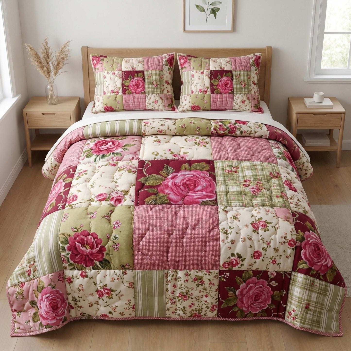 Blush Roses 3-Piece Quilted Bedding Set GFTOQM3612