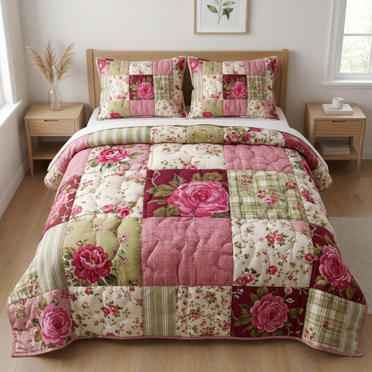 Blush Roses 3-Piece Quilted Bedding Set GFTOQM3612