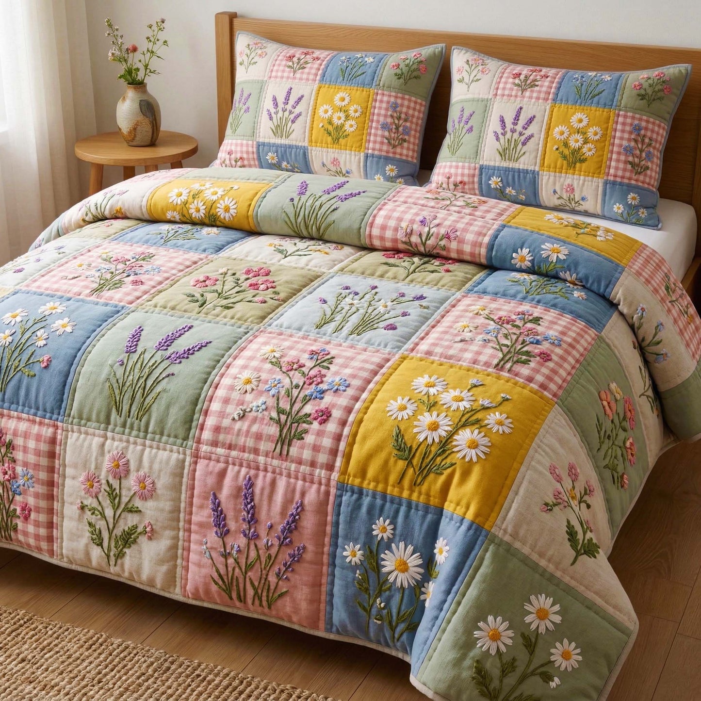 Meadow Daisies 3-Piece Quilted Bedding Set GFTOQM3614