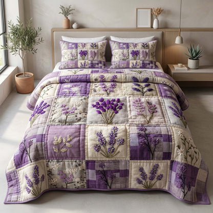 Lavender Patchwork 3-Piece Quilted Bedding Set GFTOQM3615