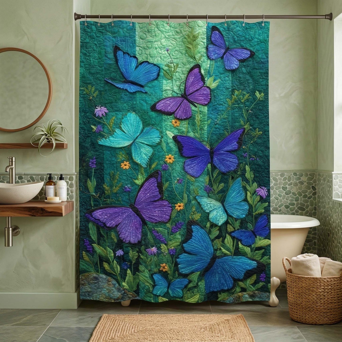 Emerald Butterflies Shower Curtain GFTOQM3616