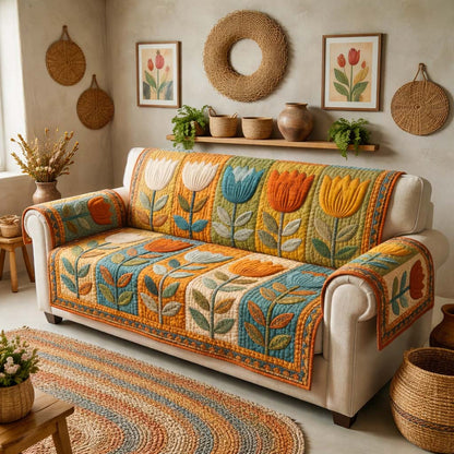 Autumn Tulips Quilted Sofa Cover GFTOQM3623
