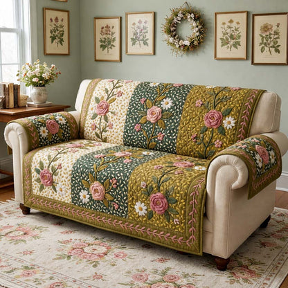 Garden Roses Quilted Sofa Cover GFTOQM3624