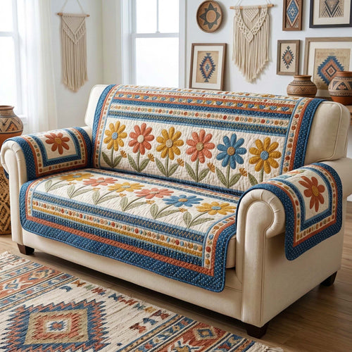 Boho Daisies Quilted Sofa Cover GFTOQM3627