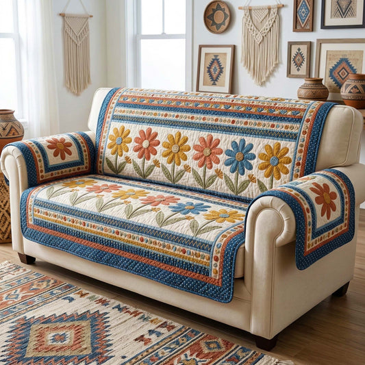 Boho Daisies Quilted Sofa Cover GFTOQM3627