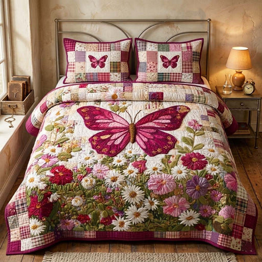 Crimson Butterfly 3-Piece Quilted Bedding Set GFTOQM3649