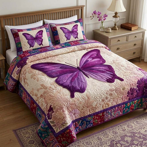 Violet Wings 3-Piece Quilted Bedding Set GFTOQM3650