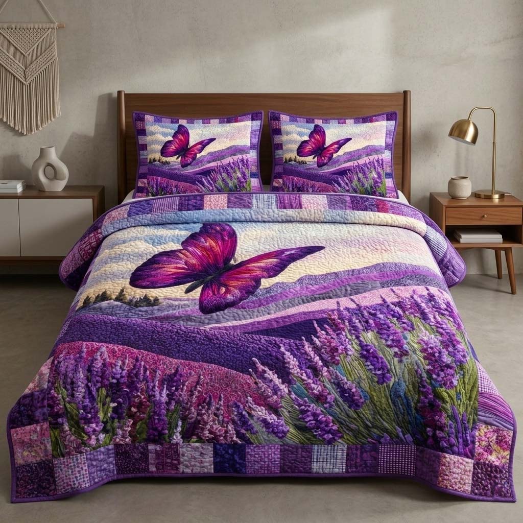 Lavender Flight 3-Piece Quilted Bedding Set GFTOQM3653