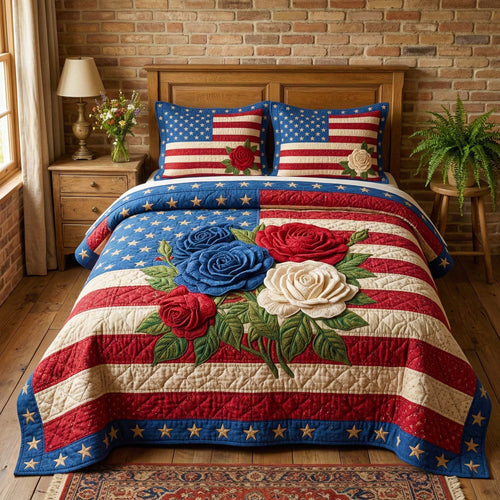 Liberty Roses 3-Piece Quilted Bedding Set GFTOQM3655