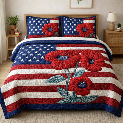Freedom Poppies 3-Piece Quilted Bedding Set GFTOQM3657