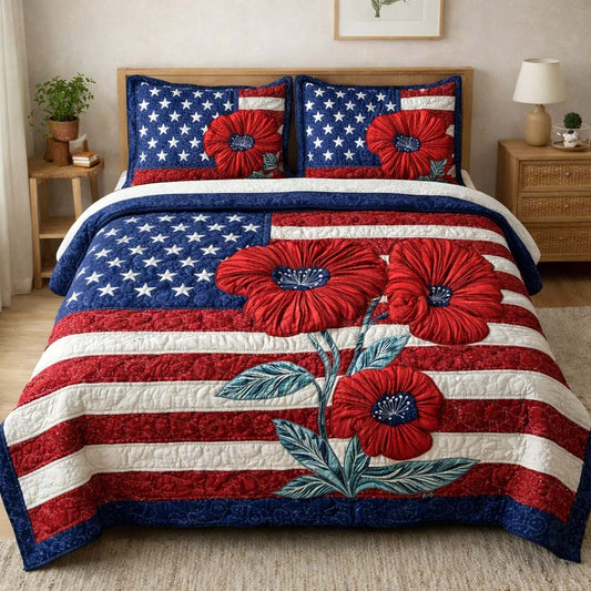 Freedom Poppies 3-Piece Quilted Bedding Set GFTOQM3657