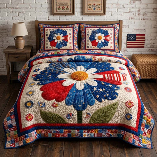 Patriot Daisy 3-Piece Quilted Bedding Set GFTOQM3660