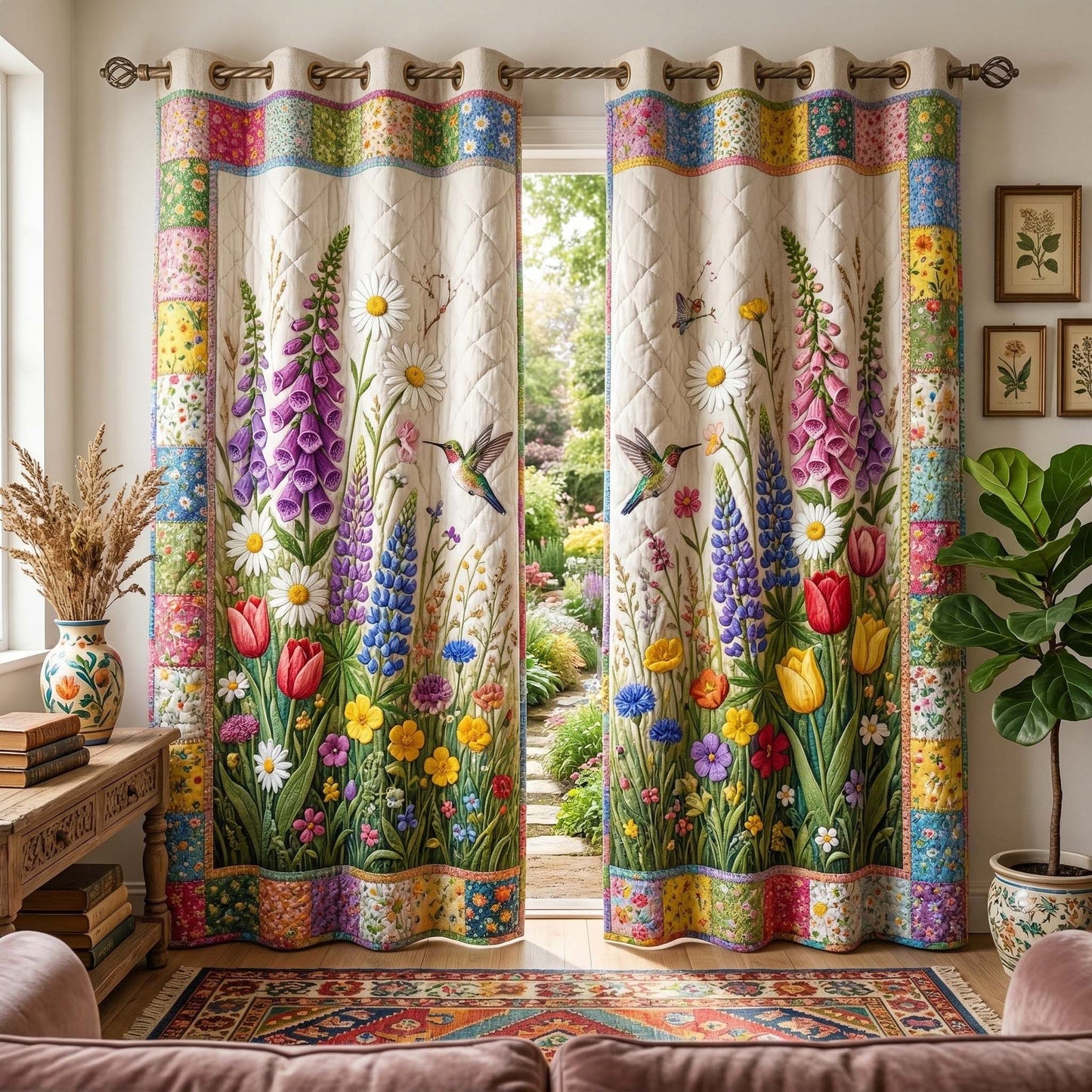 Garden Meadow Quilted Curtains GFTOQM3663