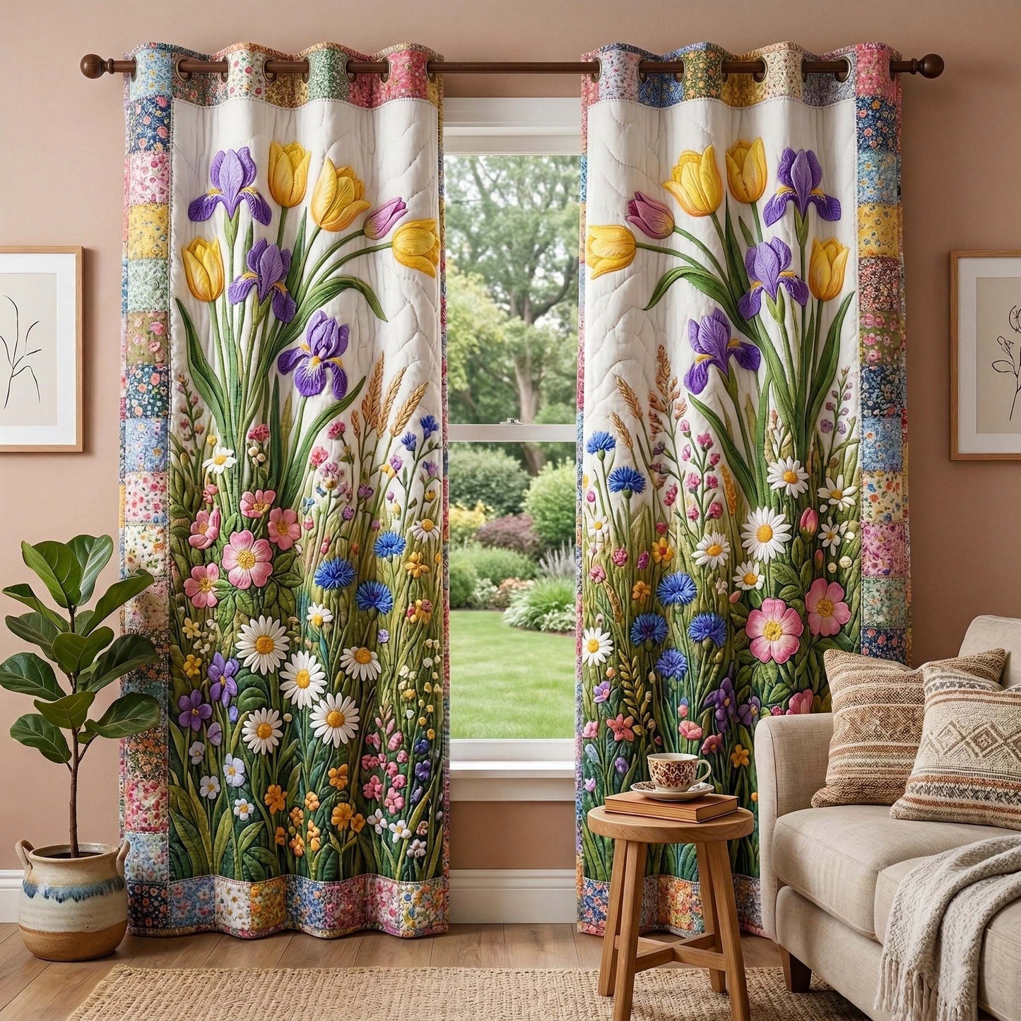 Wildflower Meadow Quilted Curtains GFTOQM3666