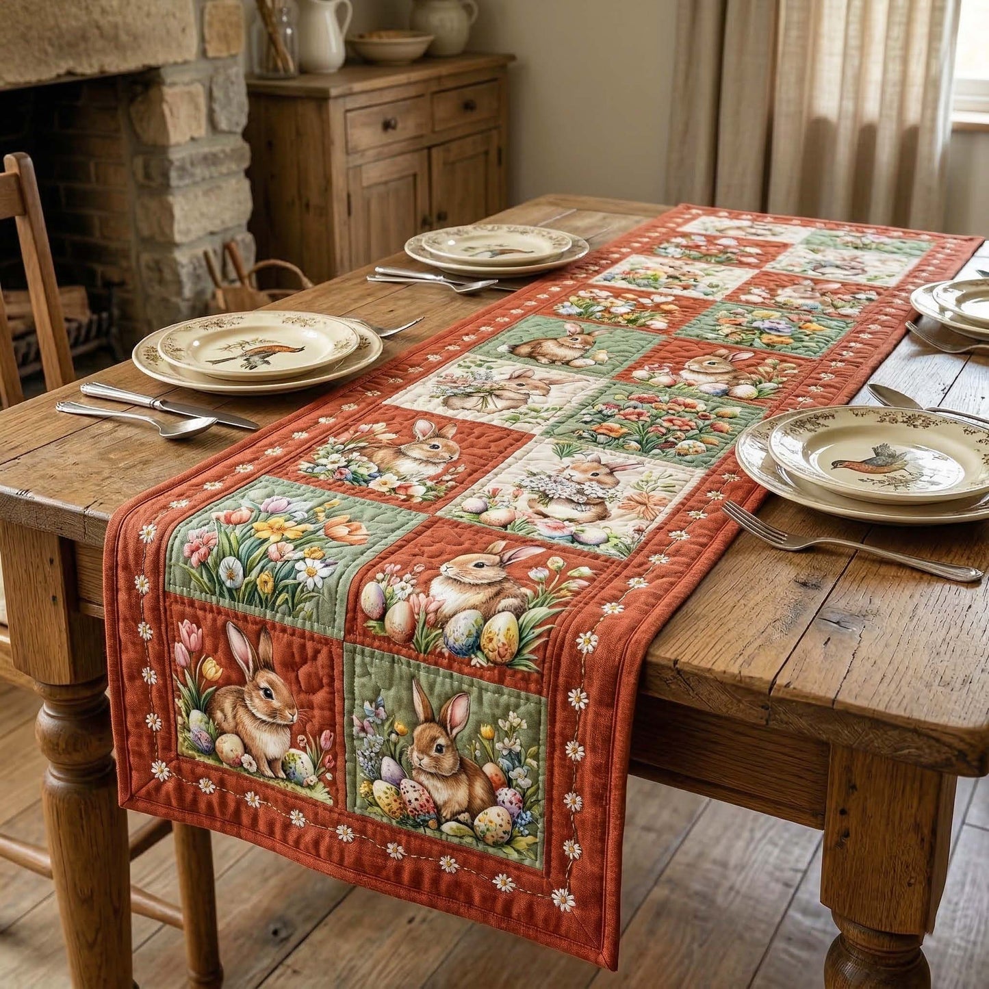 Spring Bunnies Quilted Table Runner GFTOQM3684