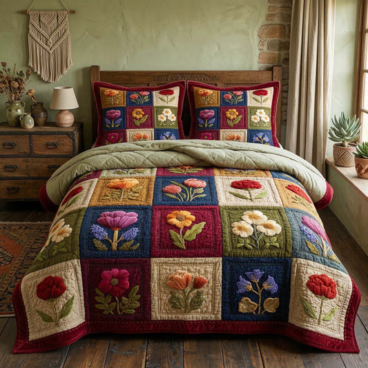 Vintage Blooms 3-Piece Quilted Bedding Set GFTOQM3702