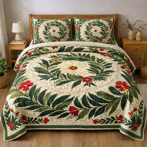 Leaf Wreath 3-Piece Quilted Bedding Set GFTOQM3704