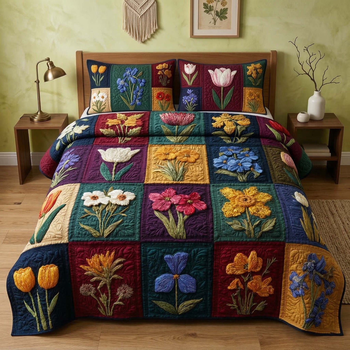 Floral Patchwork 3-Piece Quilted Bedding Set GFTOQM3705