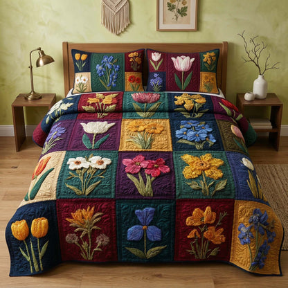 Floral Patchwork 3-Piece Quilted Bedding Set GFTOQM3705