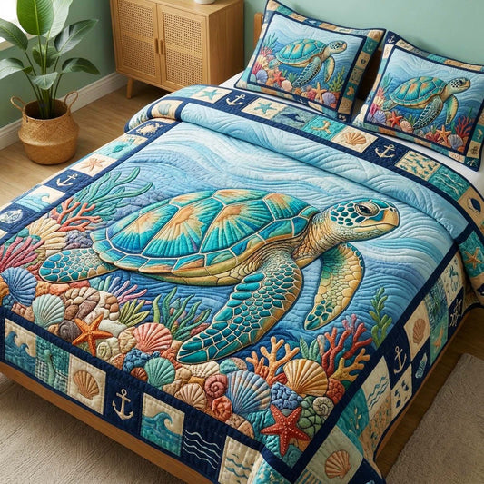 Ocean Turtle 3-Piece Quilted Bedding Set GFTOQM3708