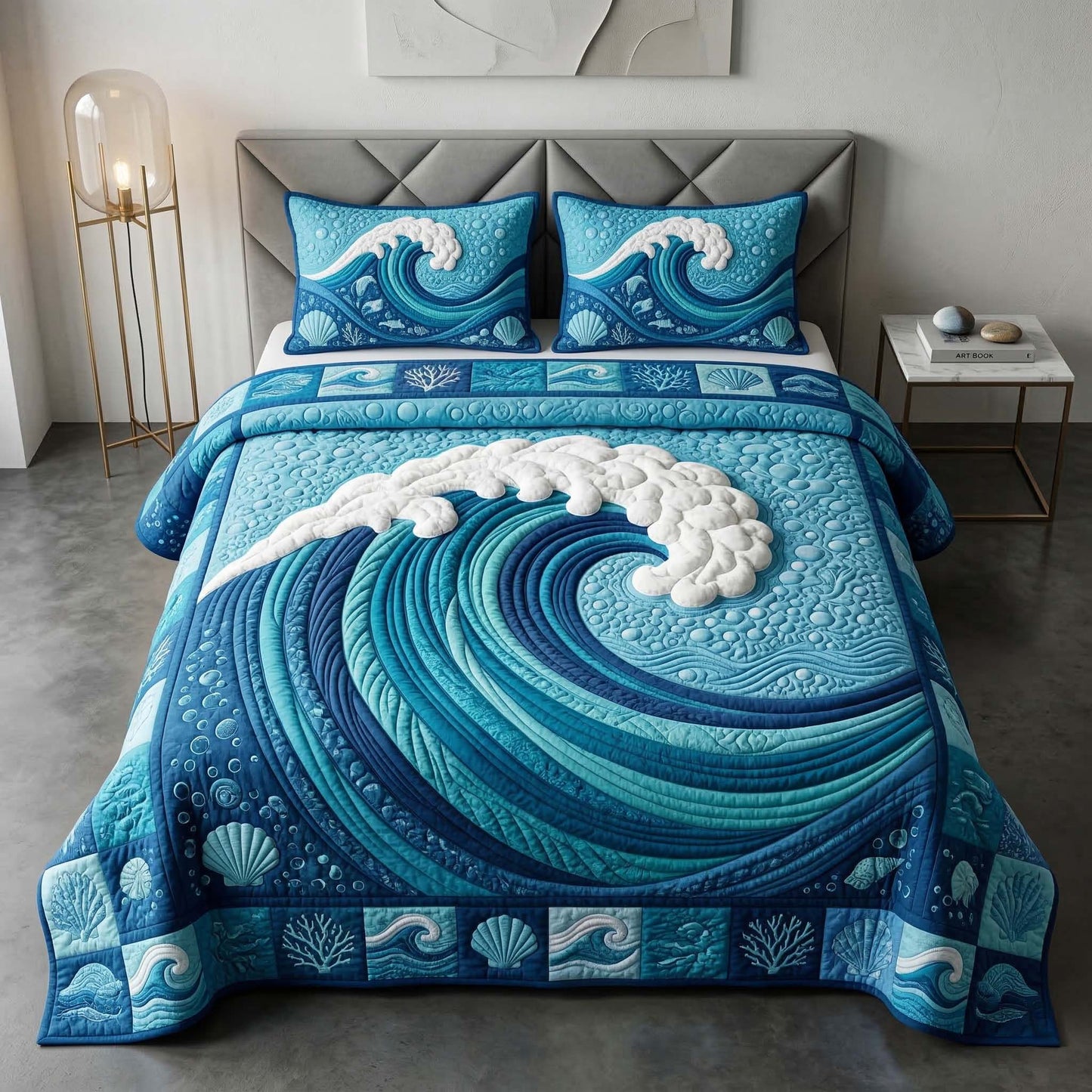 Ocean Wave 3-Piece Quilted Bedding Set GFTOQM3711