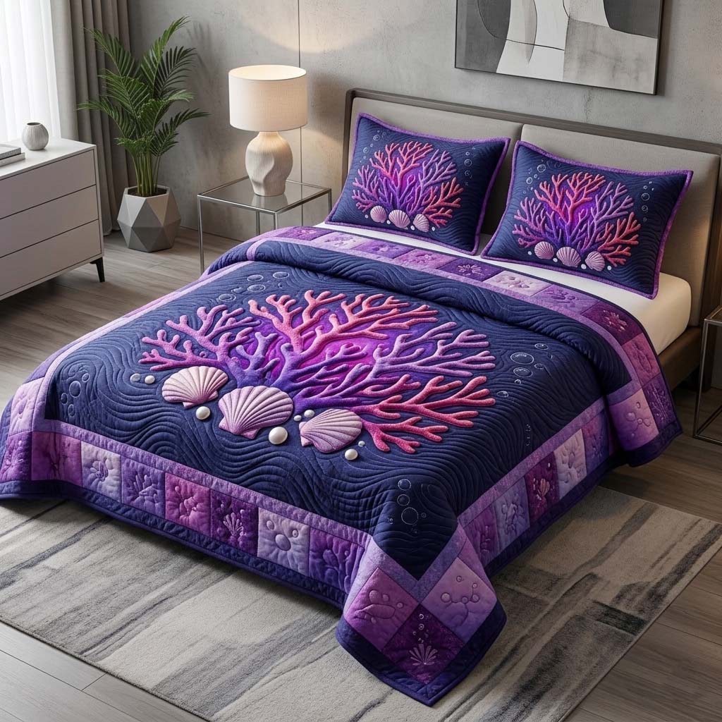 Coral Reef 3-Piece Quilted Bedding Set GFTOQM3714