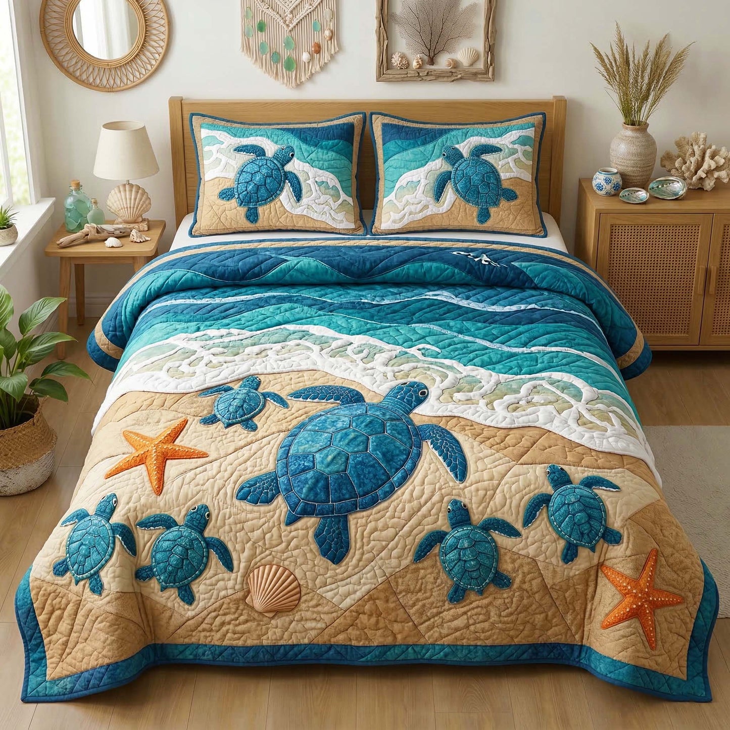 Beach Turtles 3-Piece Quilted Bedding Set GFTOQM3741