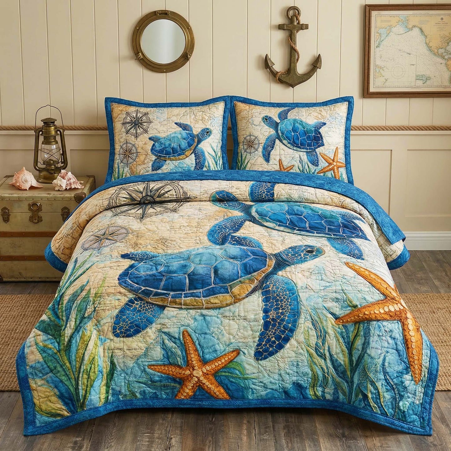 Nautical Turtles 3-Piece Quilted Bedding Set GFTOQM3742