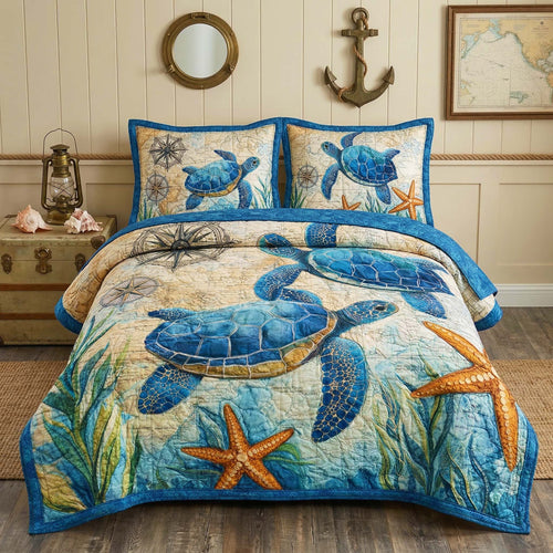 Nautical Turtles 3-Piece Quilted Bedding Set GFTOQM3742