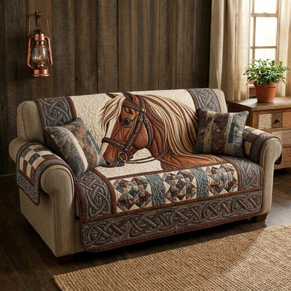 Wild Stallion Quilted Sofa Cover GFTOQM3753