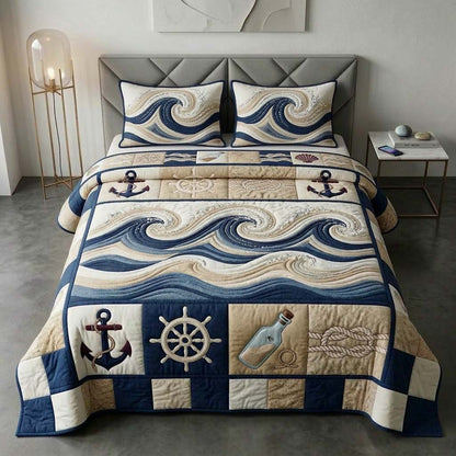 Nautical Wave 3-Piece Quilted Bedding Set GFTOQM3785