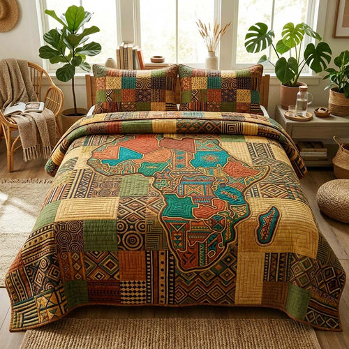 Patchwork Map 3-Piece Quilted Bedding Set GFTOQM3792
