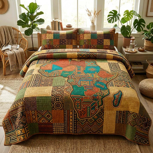 Patchwork Map 3-Piece Quilted Bedding Set GFTOQM3792