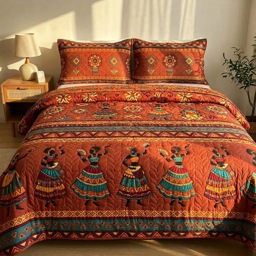 African Dancers 3-Piece Quilted Bedding Set GFTOQM3794