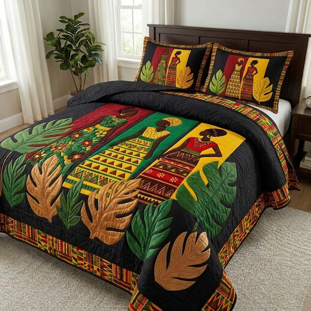 Palms Women 3-Piece Quilted Bedding Set GFTOQM3796